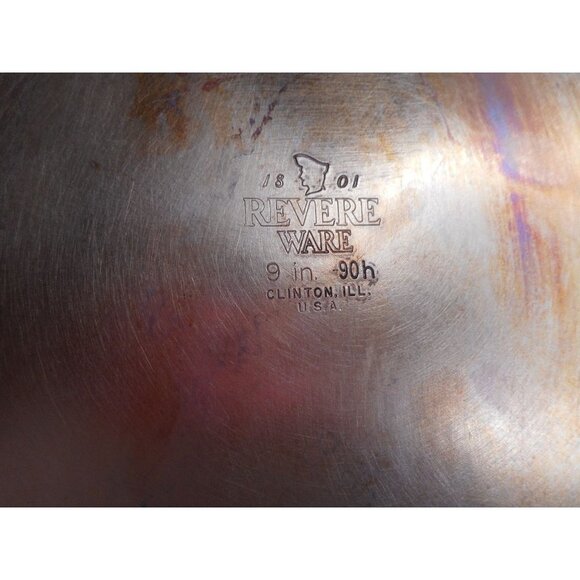 Vintage Revere Ware 1801 Copper Bottom 9 Inch Skillet USA No Lid Clinton ILL - Picture 5 of 5